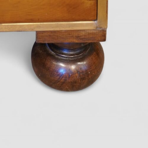 Brass bound yew wood serving cabinet bun foot