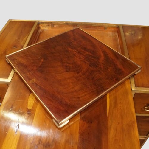 Brass bound yew wood serving cabinet serving tray