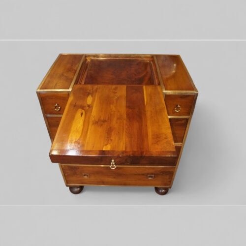 Brass bound yew wood serving cabinet slide
