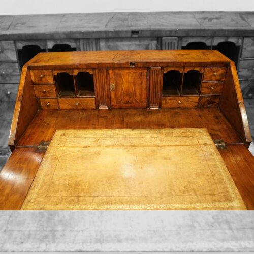 George III walnut bureau interior