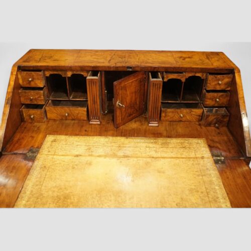 George III walnut bureau interior drawers open