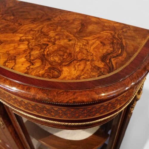 Victorian inlaid walnut 4 door credenza bow top