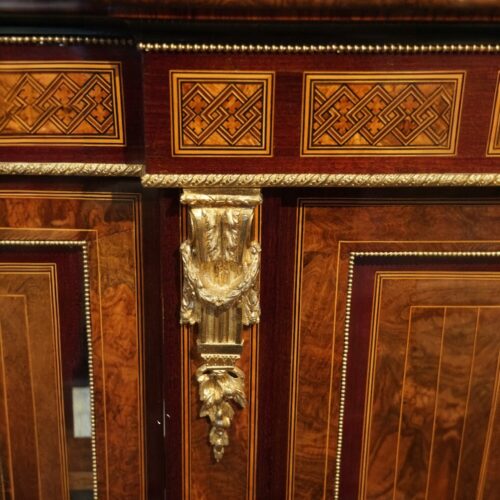 Victorian inlaid walnut 4 door credenza gilt bronze mount