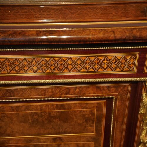 Victorian inlaid walnut 4 door credenza inlay detail