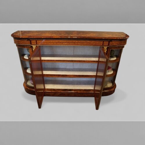 Victorian inlaid walnut 4 door credenza interior