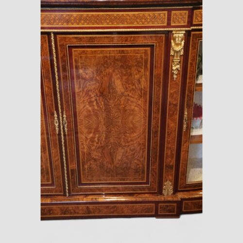 Victorian inlaid walnut 4 door credenza panel door