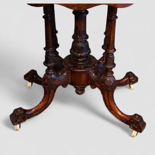 Victorian inlaid walnut card table base