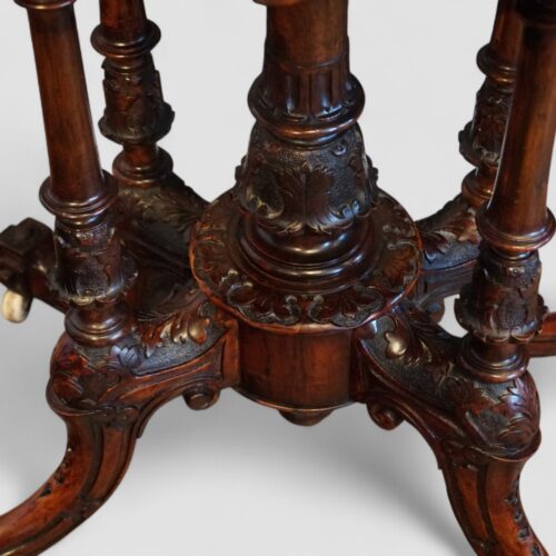 Victorian inlaid walnut card table carving