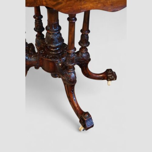 Victorian inlaid walnut card table leg