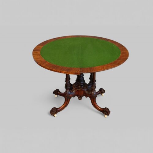 Victorian inlaid walnut card table open