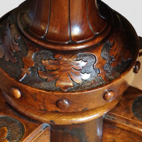 Victorian inlaid walnut centre table carving