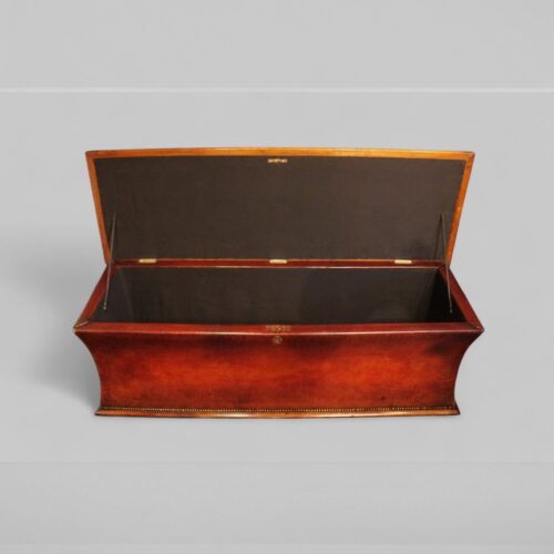 Large Victorian leather ottoman lid open