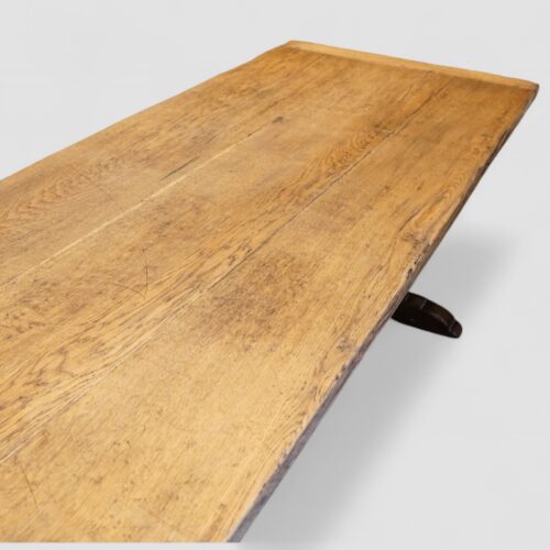 Antique oak dining table with handcrafted slab legs