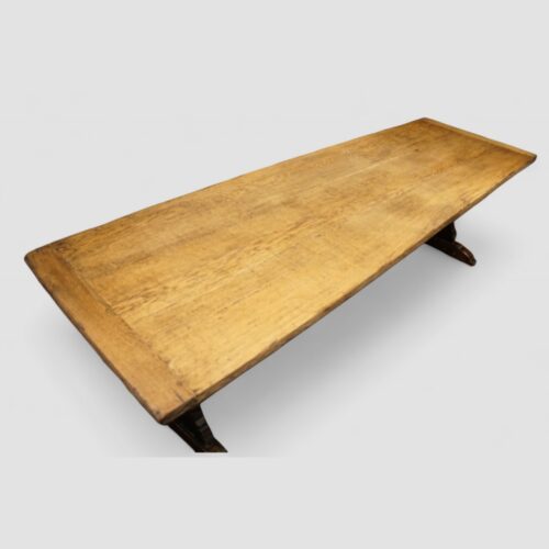 Edwardian refectory table with rustic wood grain and aged patina