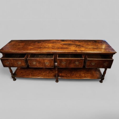 18th century oak pot board dresser base drawers open