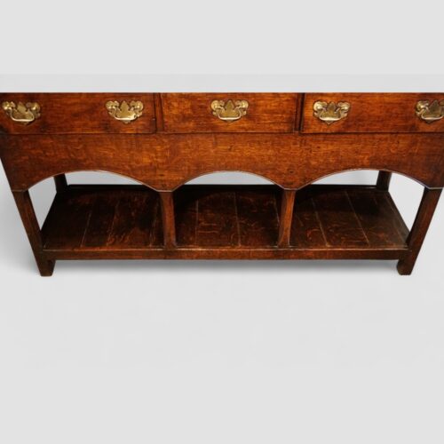 Antique oak dresser base with square legs pot board