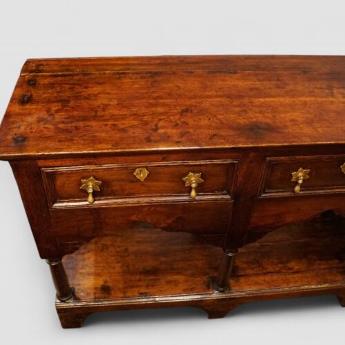Antique oak pot board dresser with brass drop handles end top