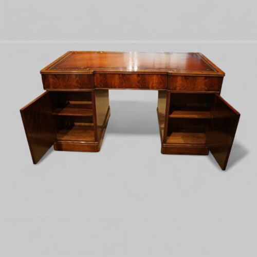 Edwardian mahogany partners desk cupboard interior