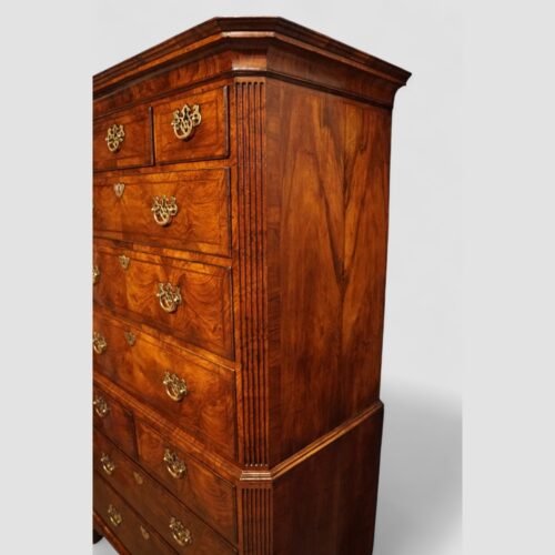George I walnut chest on chest reeded corner