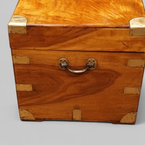 Large brass bound camphor wood campaign trunk carrying handle