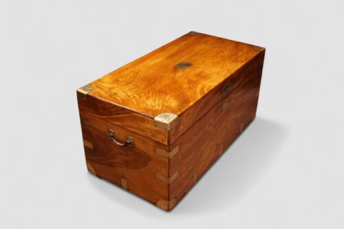 Large brass bound camphor wood campaign trunk end