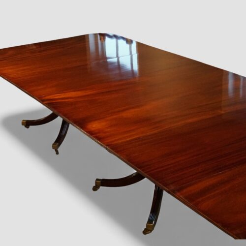Large mahogany 3 pillar dining table angle