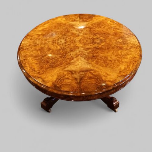 Victorian burr walnut coffee table end view