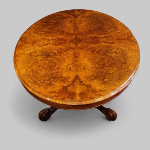Victorian burr walnut coffee table end view