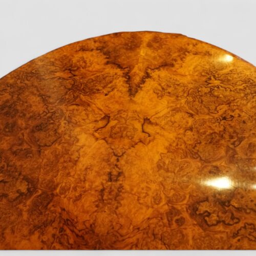 Victorian burr walnut coffee table top end detail