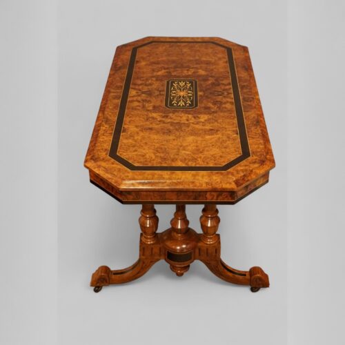 Victorian walnut and ebony coffee table end view