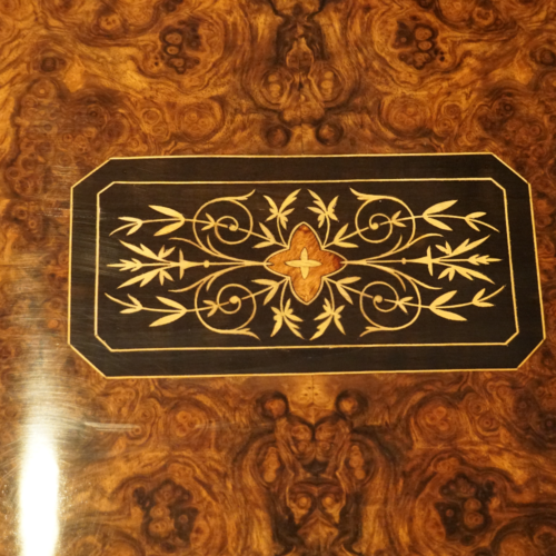 Victorian walnut and ebony coffee table inlaid panel