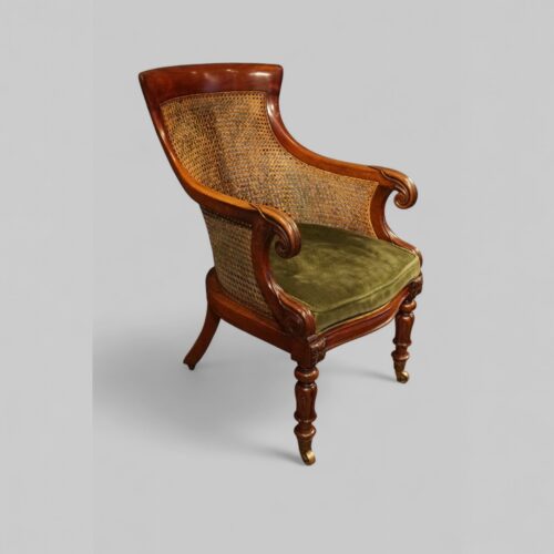 William IV mahogany bergere library chair angle