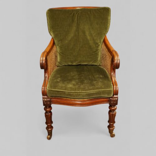 William IV mahogany bergere library chair with back cushion