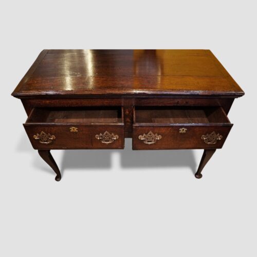 Antique oak small dresser base drawers open