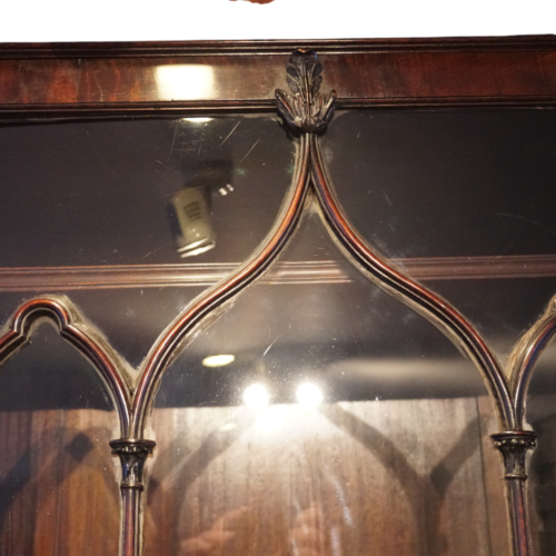 George III mahogany breakfront bookcase Gothic carving