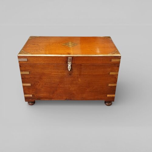 19thc brass inlaid teak campaign trunk