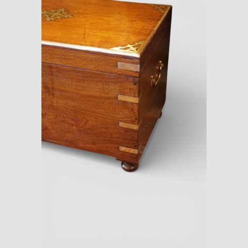 19thc brass inlaid teak campaign trunk corner