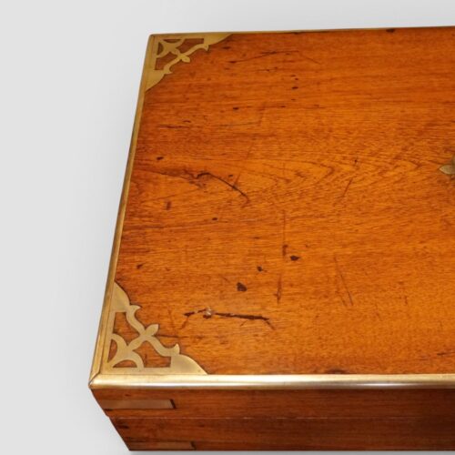 19thc brass inlaid teak campaign trunk corner detail