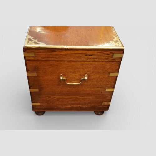 19thc brass inlaid teak campaign trunk end