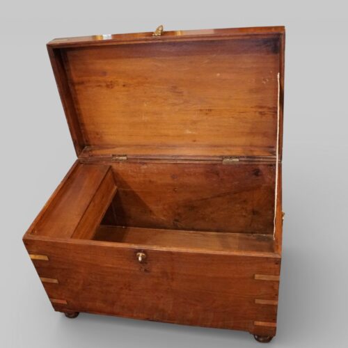 19thc brass inlaid teak campaign trunk interior
