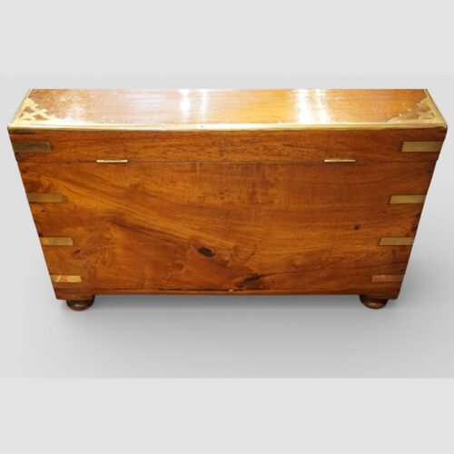 19thc brass inlaid teak campaign trunk rear