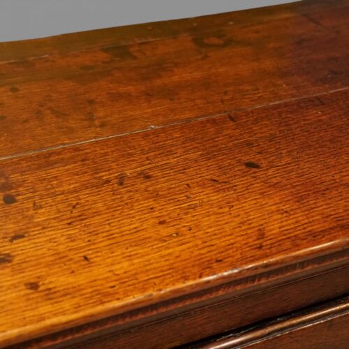 Antique oak cabriole leg dresser top detail