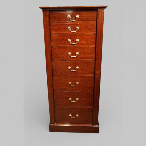 Edwardian fiddleback mahogany Wellington chest