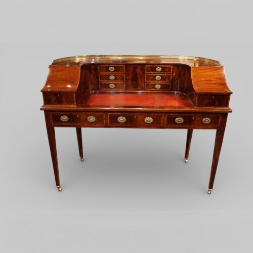 Edwardian inlaid mahogany Carlton House desk