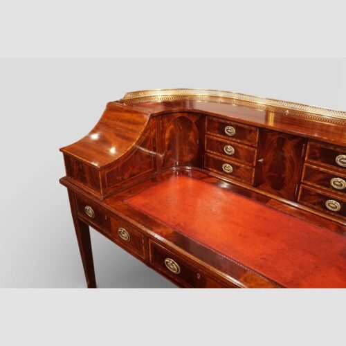 Edwardian inlaid mahogany Carlton House desk corner cupboard