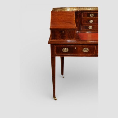 Edwardian inlaid mahogany Carlton House desk end compartment