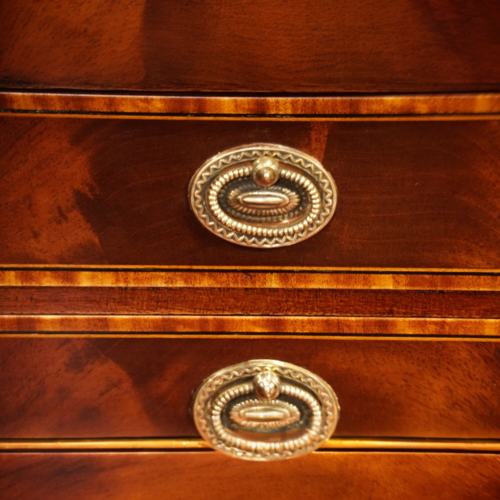 Edwardian inlaid mahogany Carlton House desk handles detail