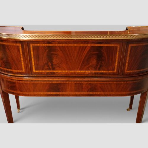 Edwardian inlaid mahogany Carlton House desk rear
