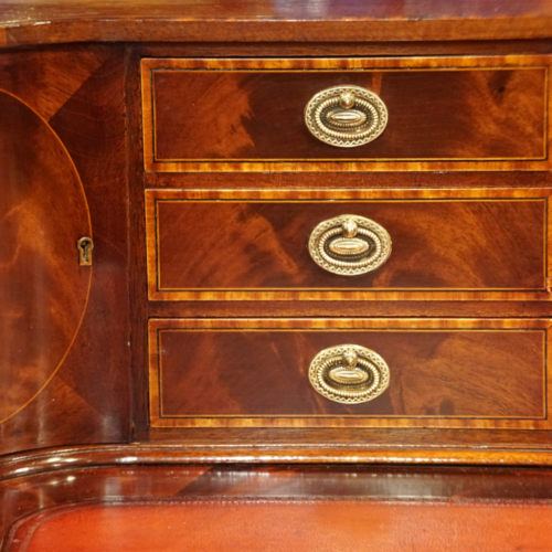 Edwardian inlaid mahogany Carlton House desk small drawers