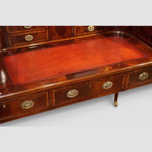 Edwardian inlaid mahogany Carlton House desk writing surface